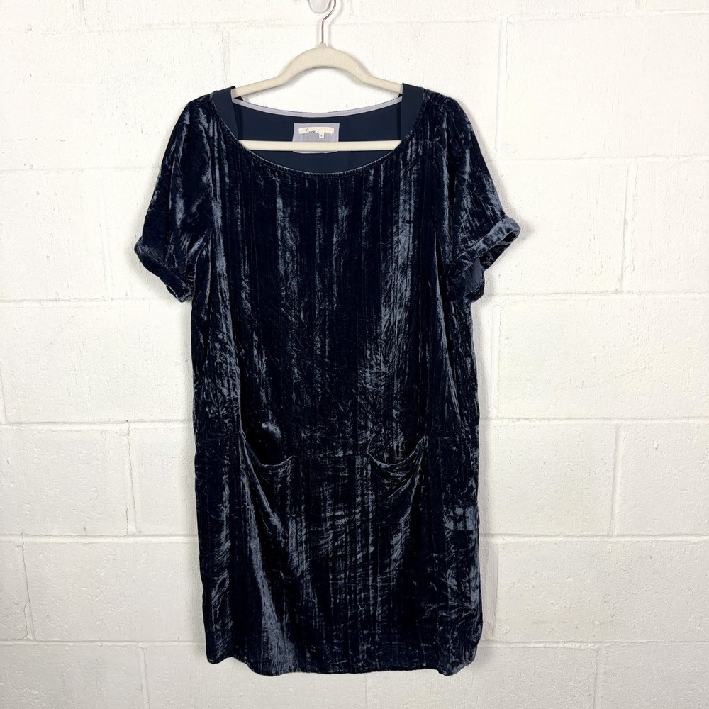 Floreat Anthropologie Velvet Shift Dress SZ M Blue Wedding Holiday Cocktail Glam